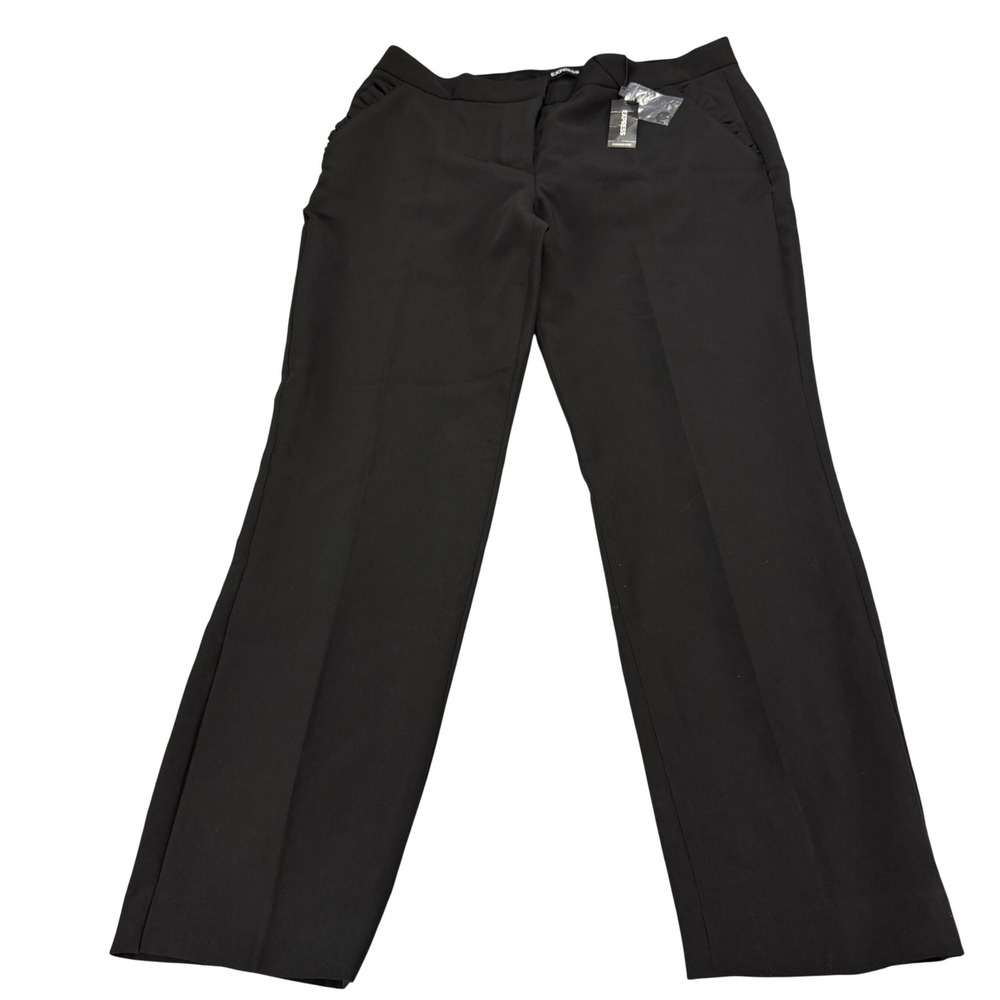 Express Columnist Ankle Pants Mens Black Mid Rise Stretch Ruffle Detail 12R NEW